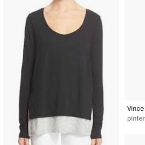 Vince black and gray scooped neck long sleeve tee
